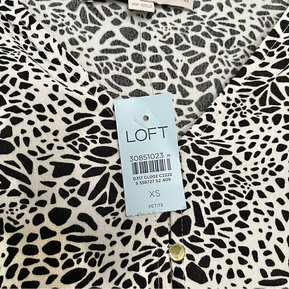 NWT Loft‎ Tiered Midi Dress in Black and White Animal Print Size XS Petite - Picture 9 of 9